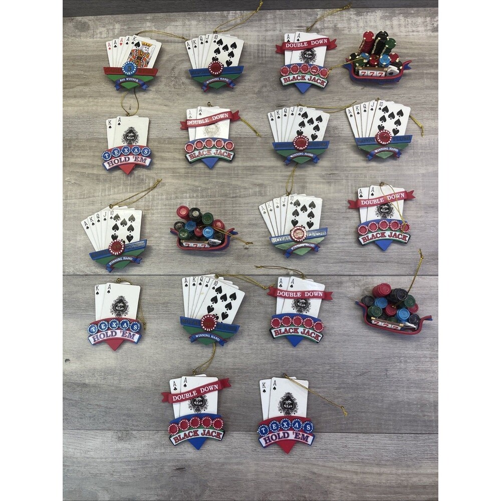 Christmas Hanging Ornament Casino Poker Cards Black Jack Texas Holdem lot 18